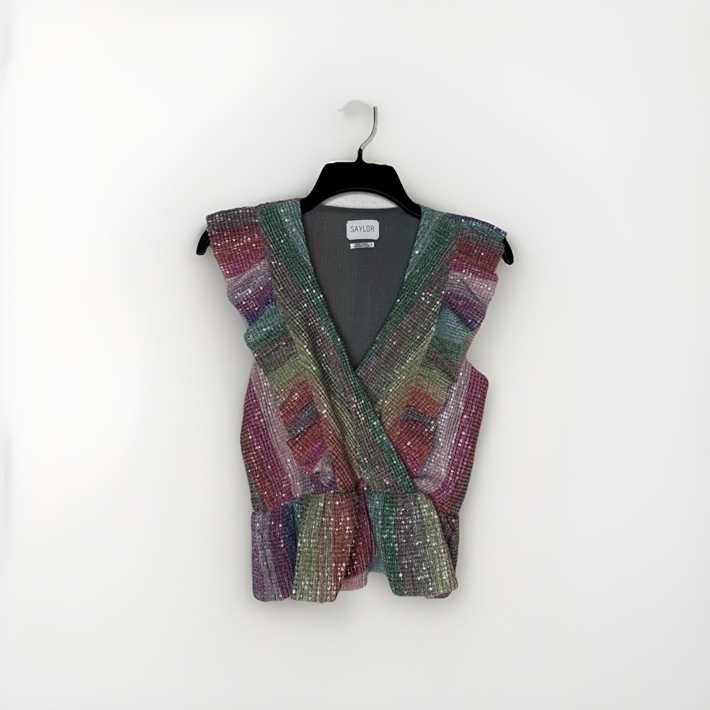 SAYLOR NYC Darcie Lurex Multi Stripe Top Blouse Size S $185